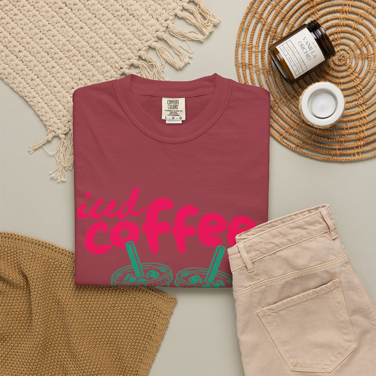 Iced Coffee and Craft Time Comfort Colors Single Sided Tee