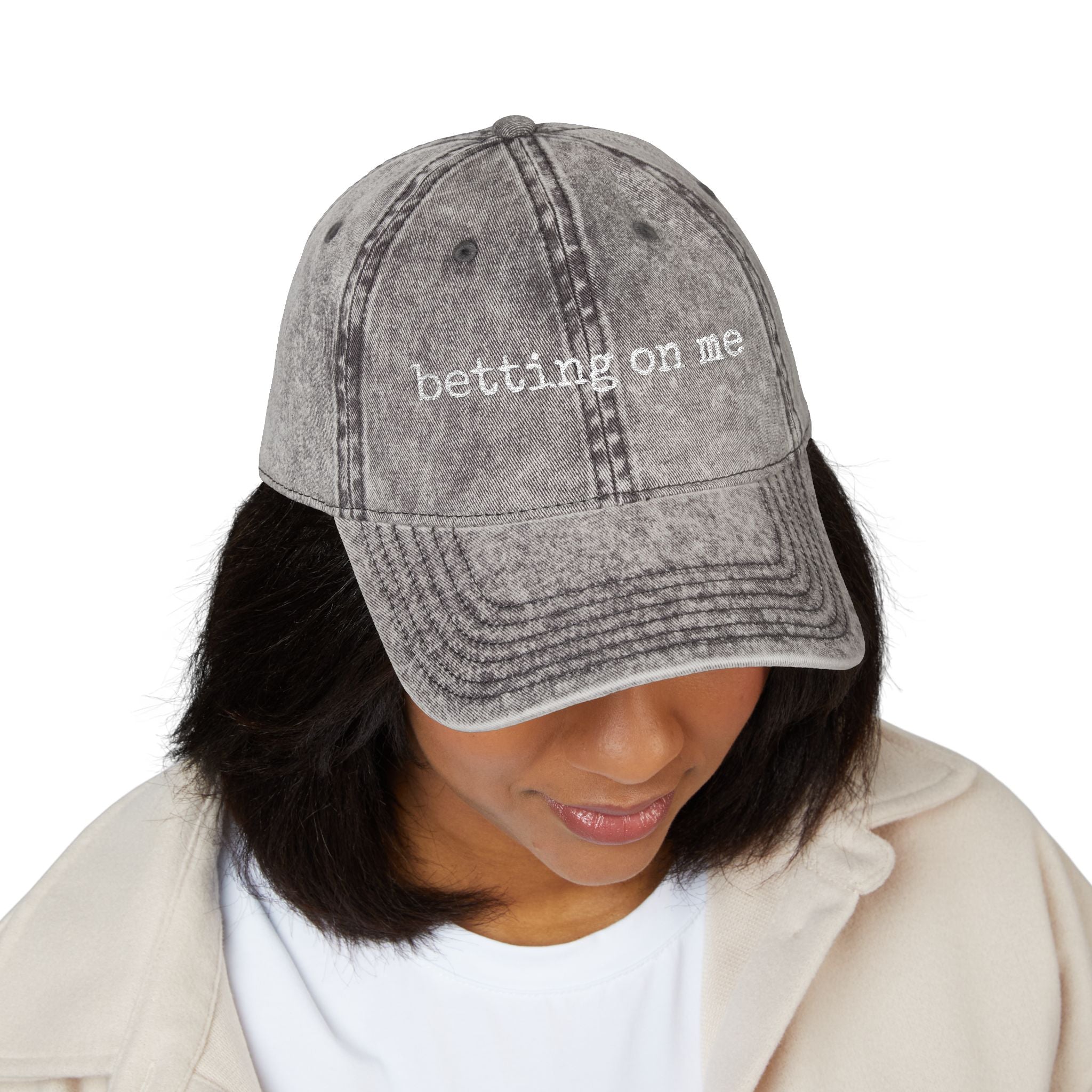 Vintage Embroidered Cap — "Betting On Me" Distressed Baseball Hat