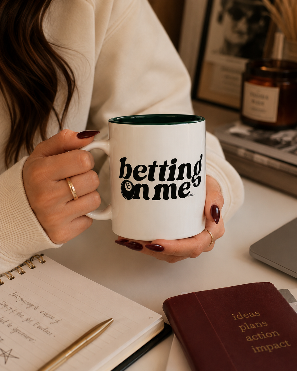 Betting on Me 8-Ball Accent Mug | Motivational Coffee Mug for Creators & Entrepreneurs (11oz/15oz)